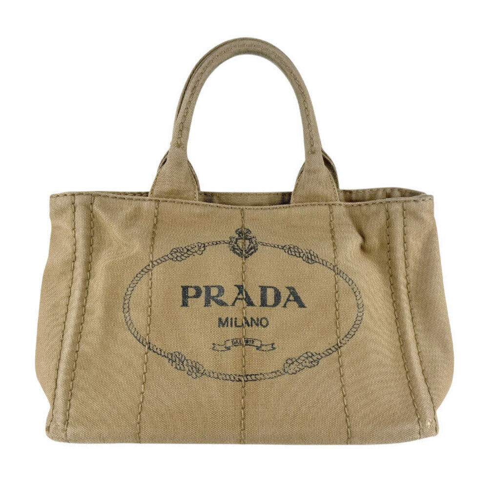 Prada 2way Shoulder Bag Canapa Canvas Beige Cream Brown Gold